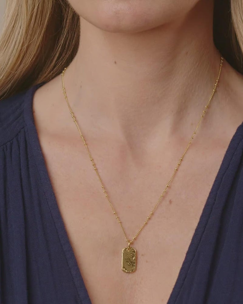 gorjana - Griffin Dog Tag Necklace 19 inch - 18k Gold Plated or Silver Plated - Spring Ring Closure, Cross-Hatched Texture - Lightweight and Perfect for Layering - Long-Lasting - Image 5